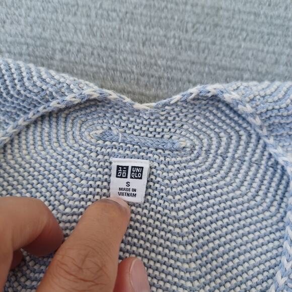 Uniqlo Sweater Women S Blue Birdseye Knit V Neck Cotton Minimalist Classic 3/4 - Picture 3 of 7